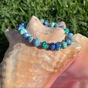 Handmade Polymer Clay Blue Flower Bracelet